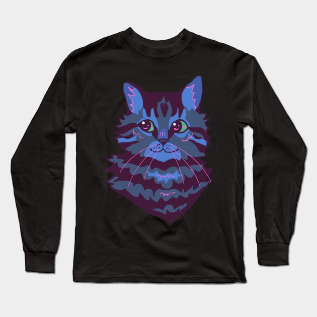 Louis Wain style cat Long Sleeve T-Shirt by indipindy16